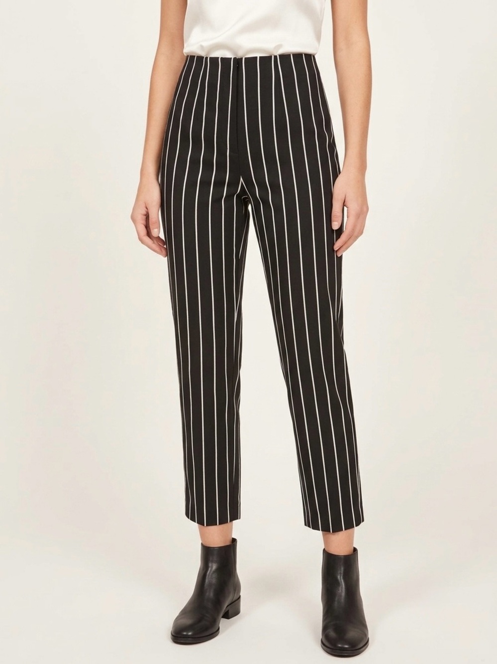 REFORMATION Marlon Organic Cotton Striped High-Waist Crop Pants Black White 0